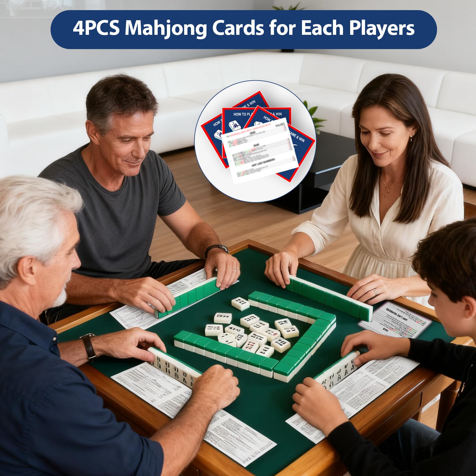 Pixibond Mahjong Cards 2026, 4 PCS Mah Jongg Cards Large Print, Easy to Read Mah Jong Rule Guide Mahjong Accessories and Gifts for Women Man Mahjong Beginners - 4