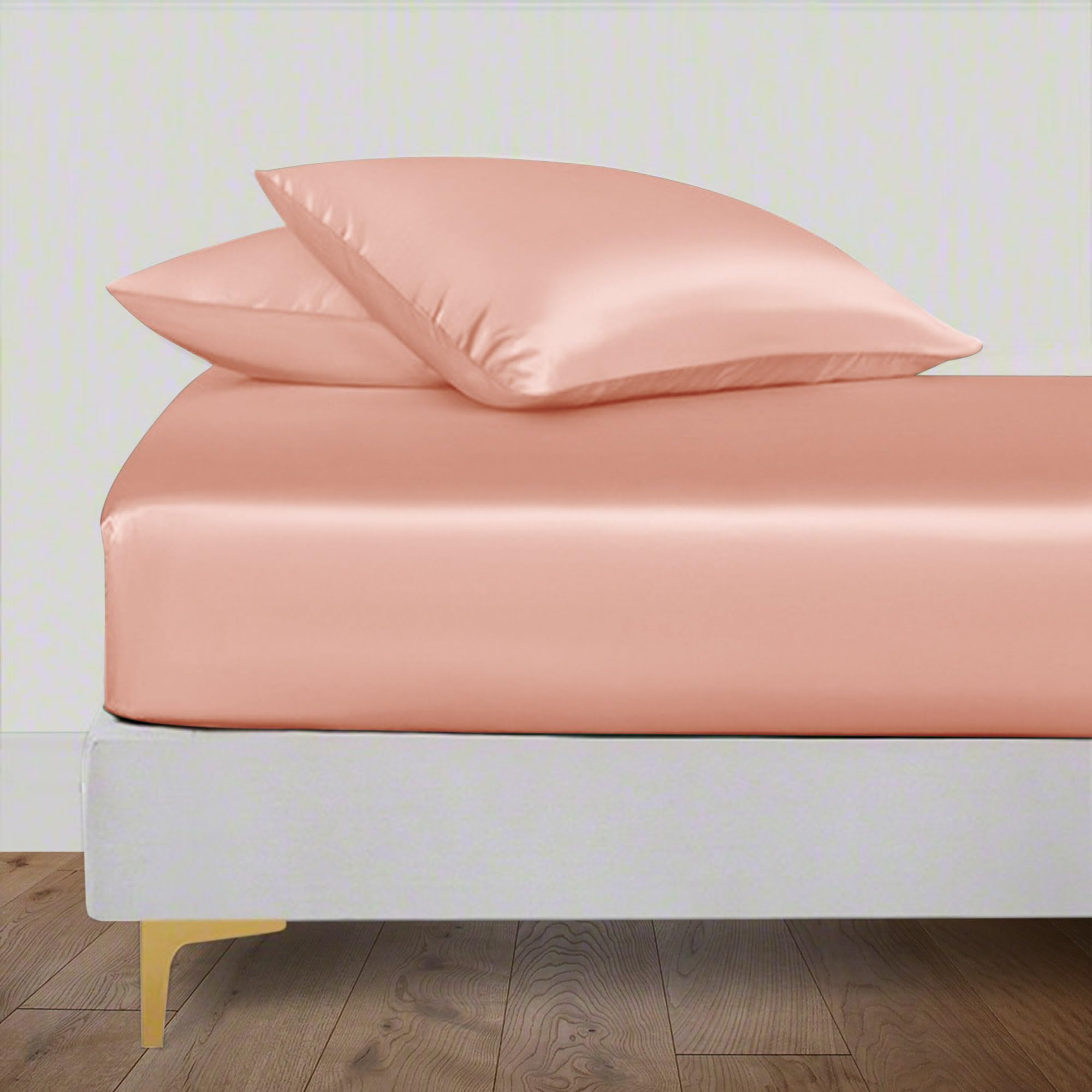 LINENWALAS Small Double Fitted Sheet for 4 Feet Bed, 100% Organic Bamboo Bedding, Silk, Soft, Upto 30 CM Deep Pocket Fitted Bed Sheet for Dorm Room Dcor (Peach Fuzz, Small Double - 122x190 CM) - Image 2