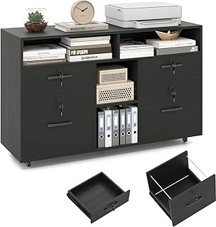 KOMFOTTEU Armario Archivador con Ruedas, Cajonera Escritorio con Cerradura con 4 cajones, Soporte para Impresora con Est...