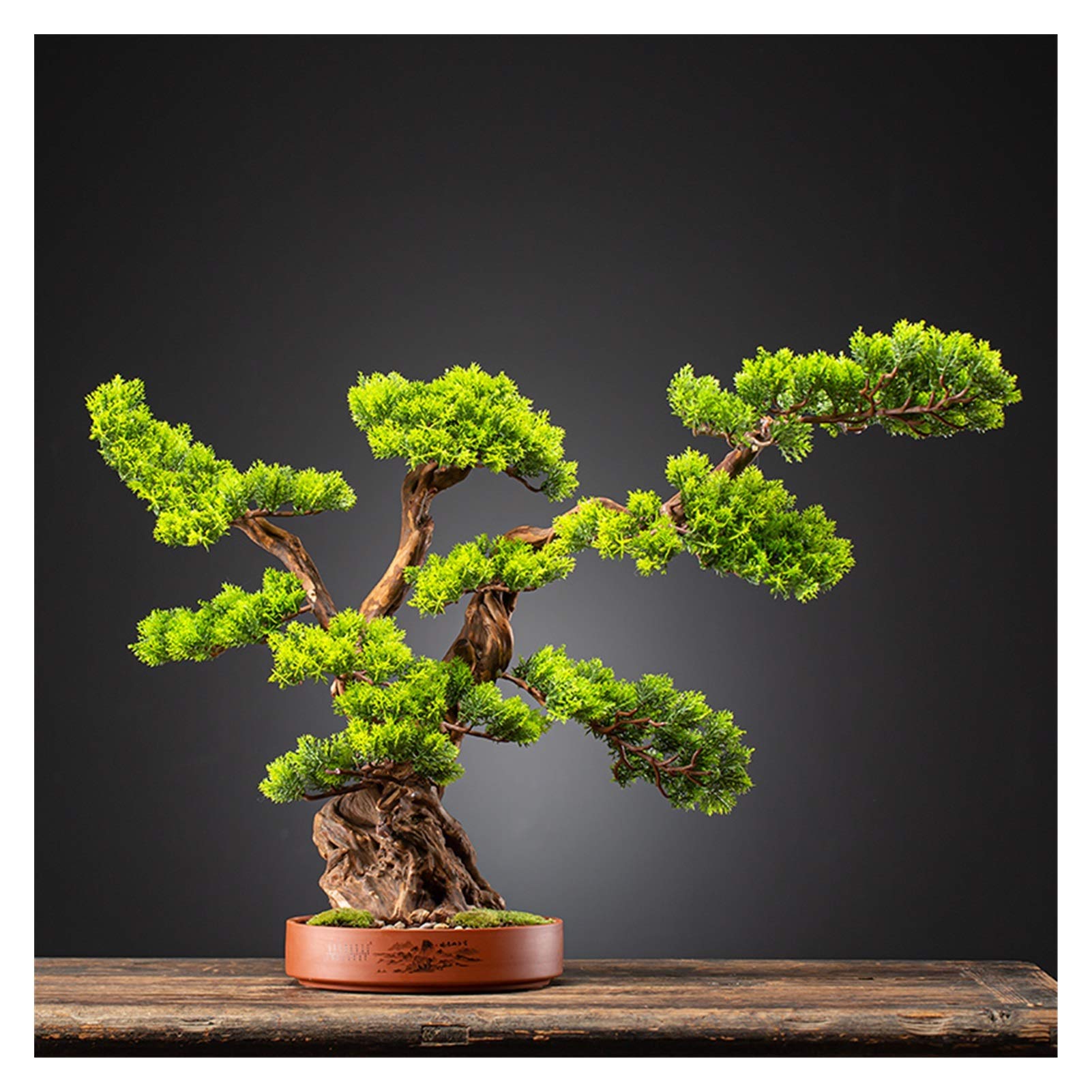 IUokLU Artificial Bonsai Tree Welcome Pine Cliff Cypress Simulation Bonsai Living Room Hotel Entrance Decoration Ornaments Purple Sand Flower Pot Potted Plants for Decoration, D,A (A)