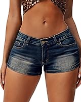 LuminBlaze Women's High Stretch Low Rise Denim Jean Shorts - Skinny Y2K Streetwear Summer Essential