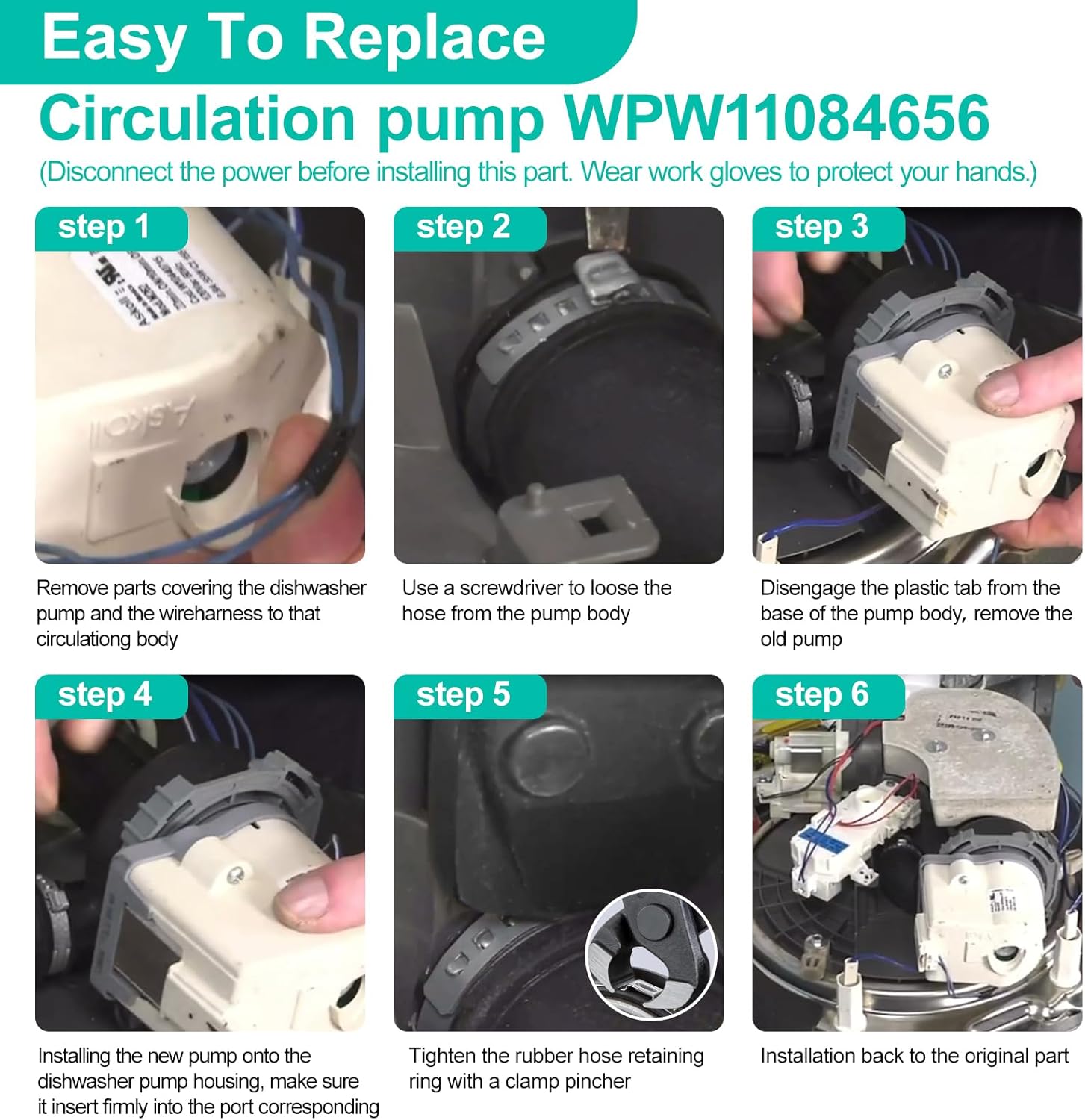 Upgraded W11084656 Circulation Pump for Whirl-pool Ken-more Kit-chen aid Ama-na Dishwasher fit WDT730PAHZ0 WDT750SAHZ0 WDTA50SAHZ0 Dishwasher Pump Motor Assembly Replacement Part W10854710, W10805387