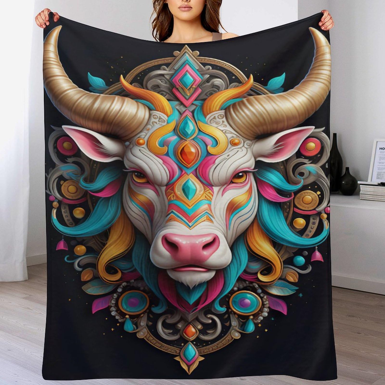 Manta de franela con animales de vaca manta para sofá suave para cuatro estaciones