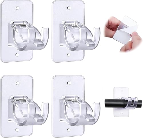 4 soportes para barra de cortina, sin taladro, soportes autoadhesivos para cortineros, de plástico transparente, sin taladrar, gancho para barra de