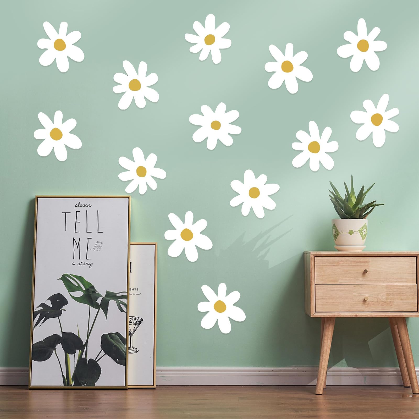 Bubuny 36 pegatinas de pared para habitación infantil, autoadhesivas, margaritas blancas, decoración de pared, para niñas, niños, dormitorios