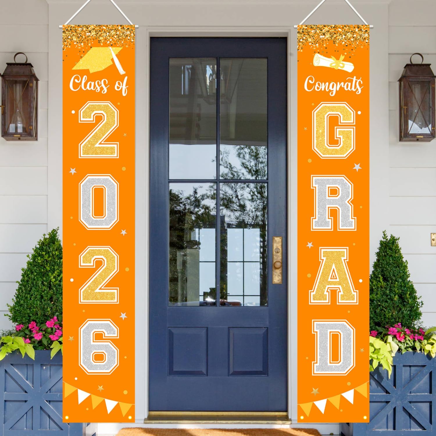 Graduation Decorations 2026 GRAD Banner Orange Porch Door Sign Welcome Banner For Indoor Outdoor Wall Indoor Outdoor Graduation Decorations Class of 2026