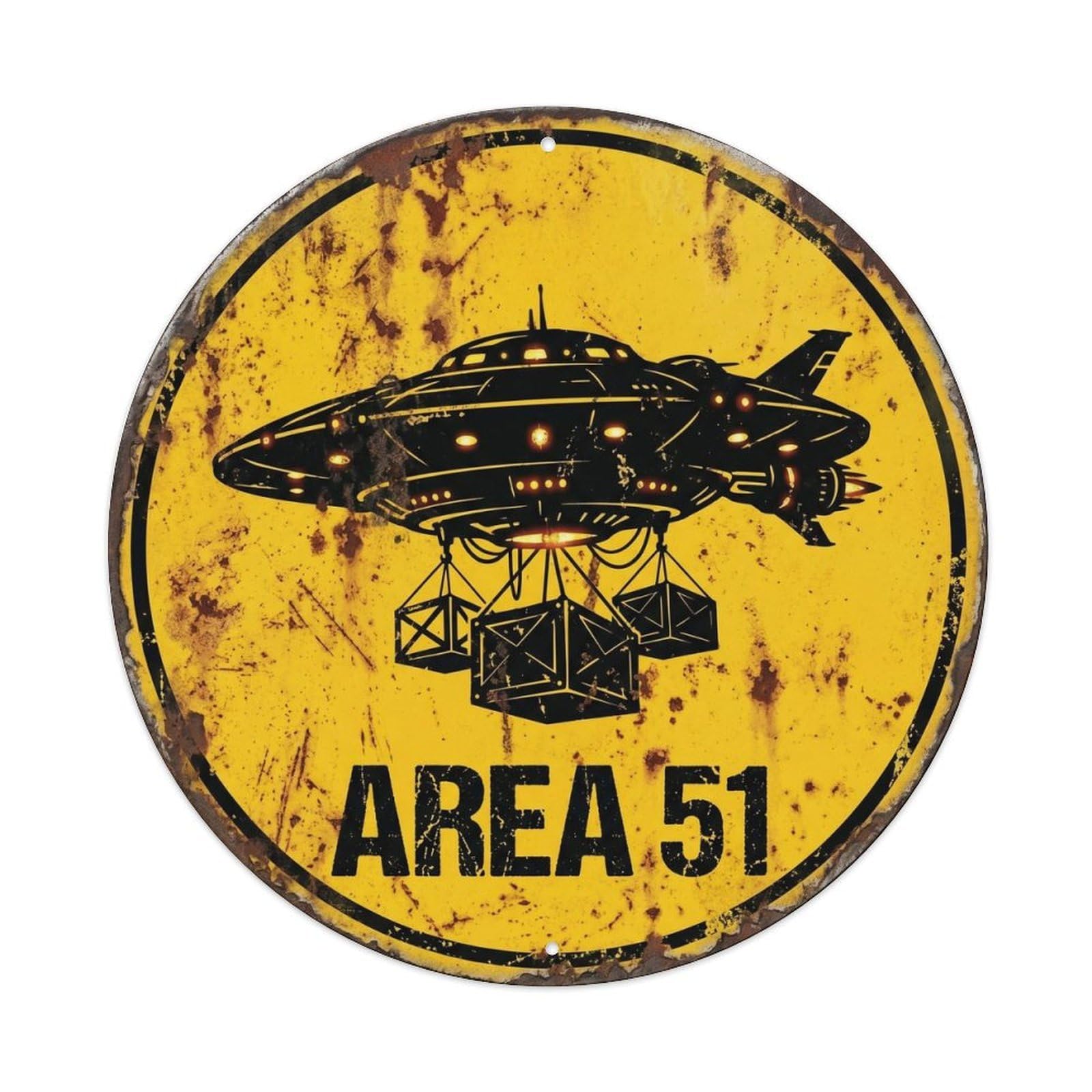 Flying Saucer Area 51 Cargo Drop Saucer Supply Mission Metal Tin Sign