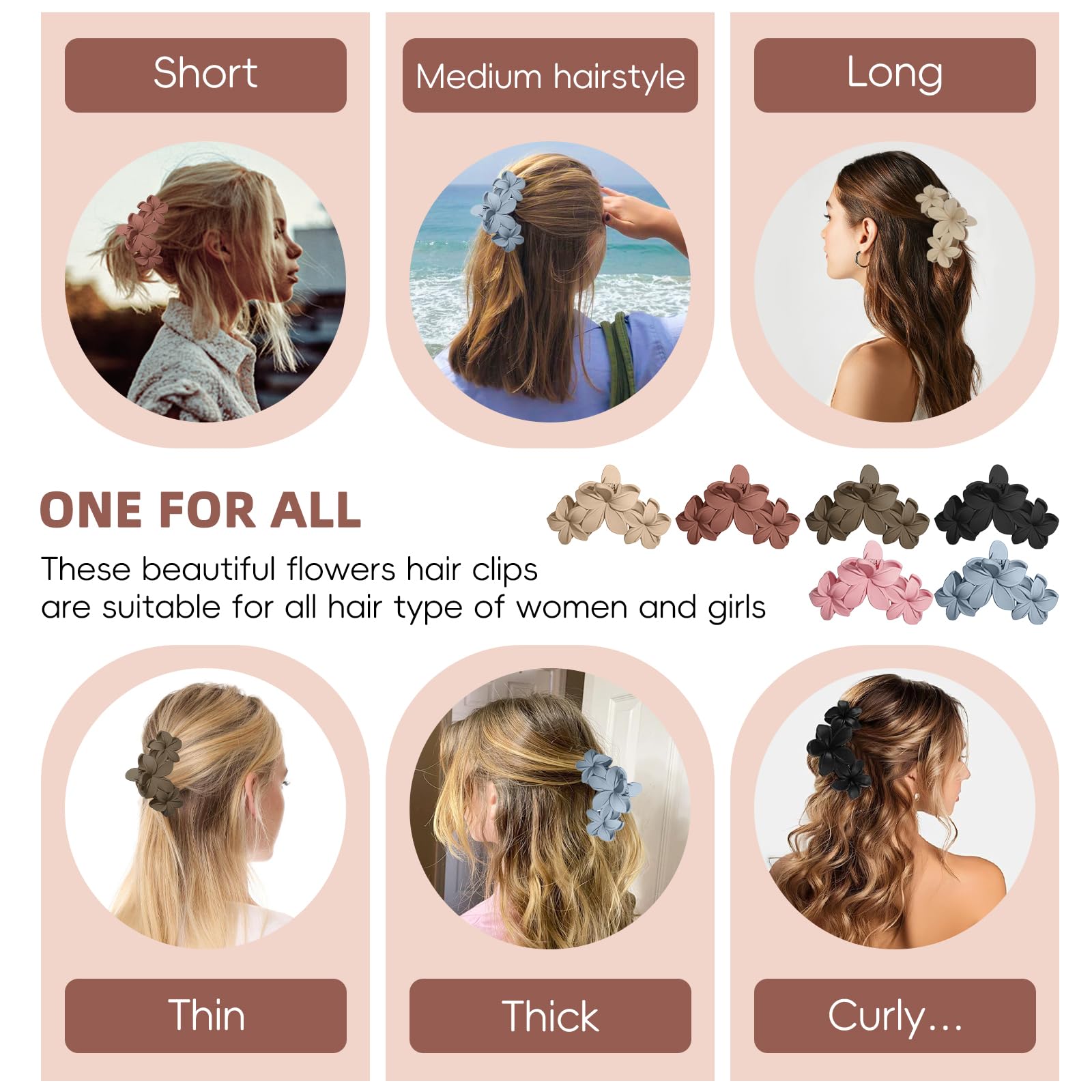 6 Pack Flower Hair Claw Clip for Women Non-slip Flower Hair Claws - Image 4