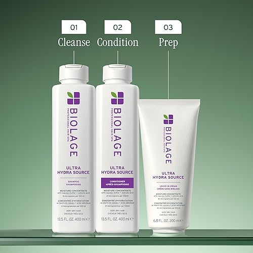 Miniatura 8 de Biolage Ultra Hydra Source - Crema sin enjuague, hidrata y controla el encrespamiento, para cabello muy seco, grueso, infundido con microdosificado
