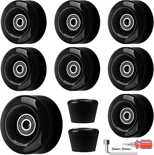 Nezylaf Paquete de 8 ruedas de 32 x 58, 82 A con rodamiento instalado y 2 topes de punta para patinaje de doble fila, accesorios de repuesto