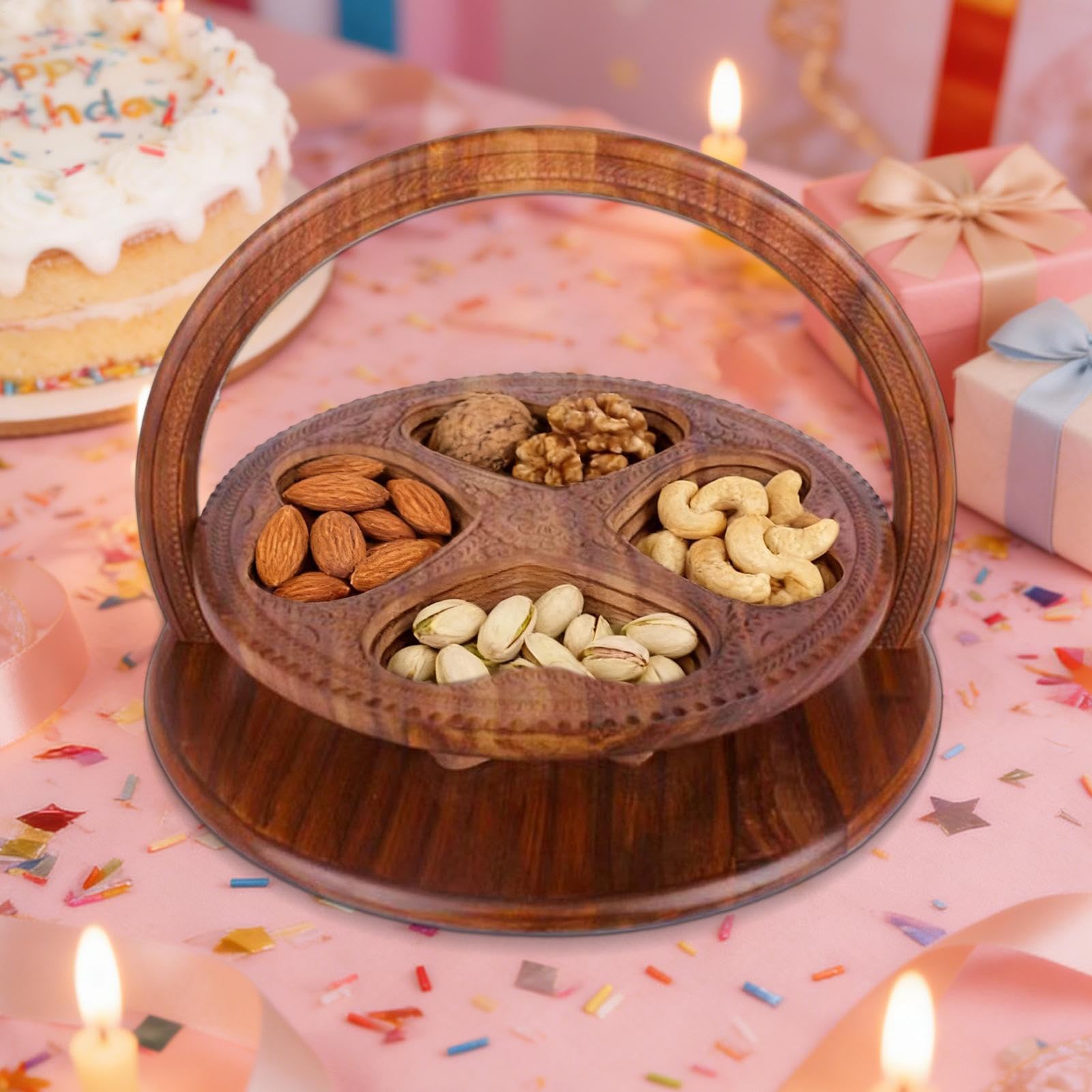 Plegable Contenedor de Aperitivos de Madera | Cestillo Decorativo para Frutos Secos Para Hogar Cocina Oficina Comedor Sala de Estar Dormitorio Hotel Restaurante Picnic