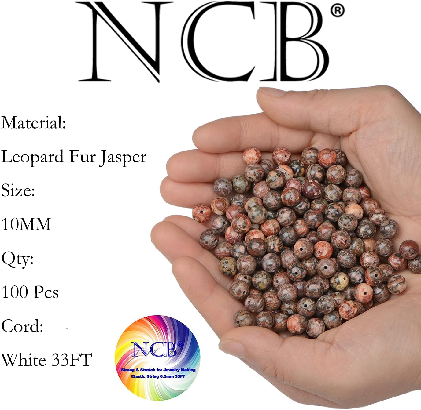 NCB 100pcs Original Natural Stone Beads Gemstone Round Loose Beads 6mm 8mm 10mm (Red Leopard Fur Jasper, 10mm 100Beads) Red Leopard Fur Jasper 10mm 100Beads