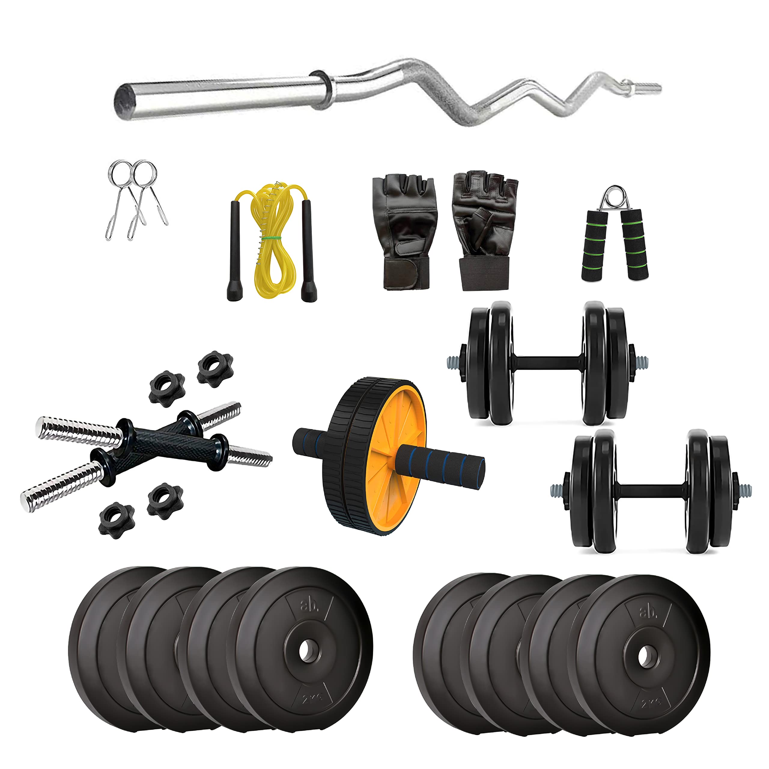 anythingbasic. PVC 16 Kg Home Gym Set with One 3 Ft Curl and One Pair Dumbbell Rods with Gym Accessories and AB Roller (B09N7BG5JK) Amazon Price History, Amazon Price Tracker