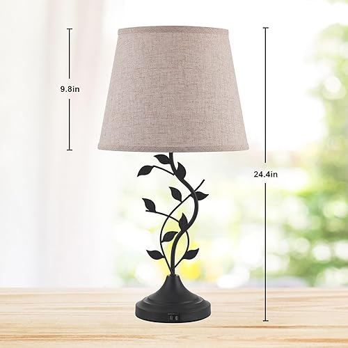 Miniatura 6 de Kakanuo Lámpara de mesa táctil USB con puertos de carga USB C para sala de estar, color beige de 3 vías regulable, lámpara de mesa tradicional retro