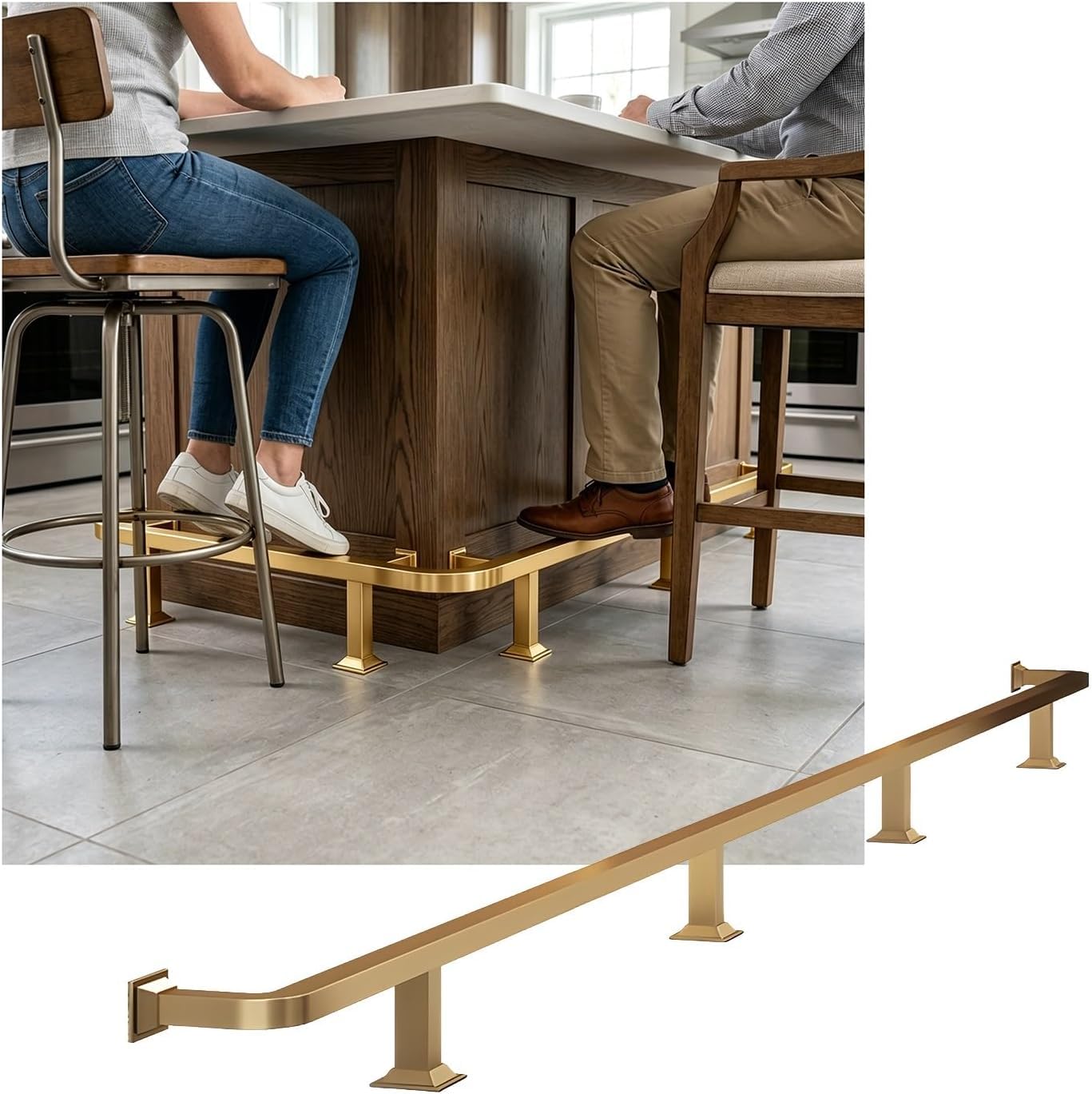 LXXW Bar Foot Rail Sturdy Bar Foot Rail for Indoor & Outdoor Stainless Steel Bars Feet Rails Kit for Reception Desk Counter(Gold,2.5M/8.20FT)