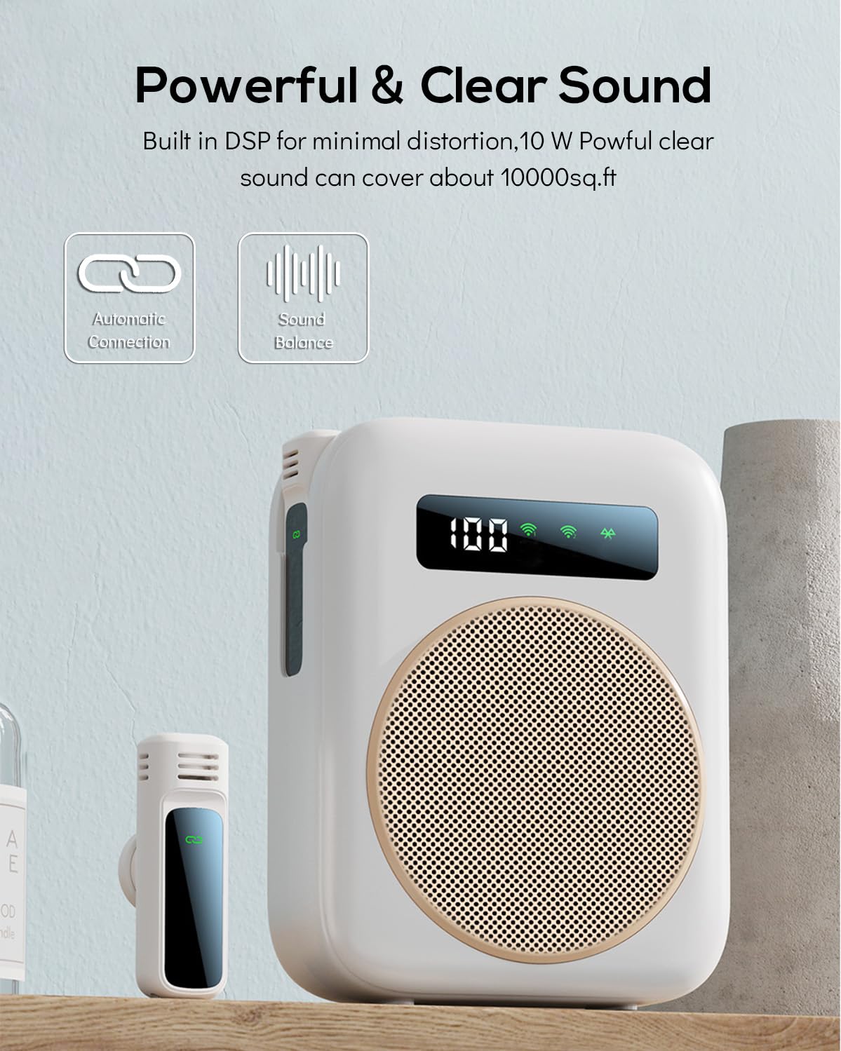 Amplificatore Vocale Portatile per Insegnanti, Amplificatore Vocale Bluetooth con Microfono lavalier senza fili Sistema PA Ricaricabile per Insegnamento, Istruttori di Fitness (Beige)