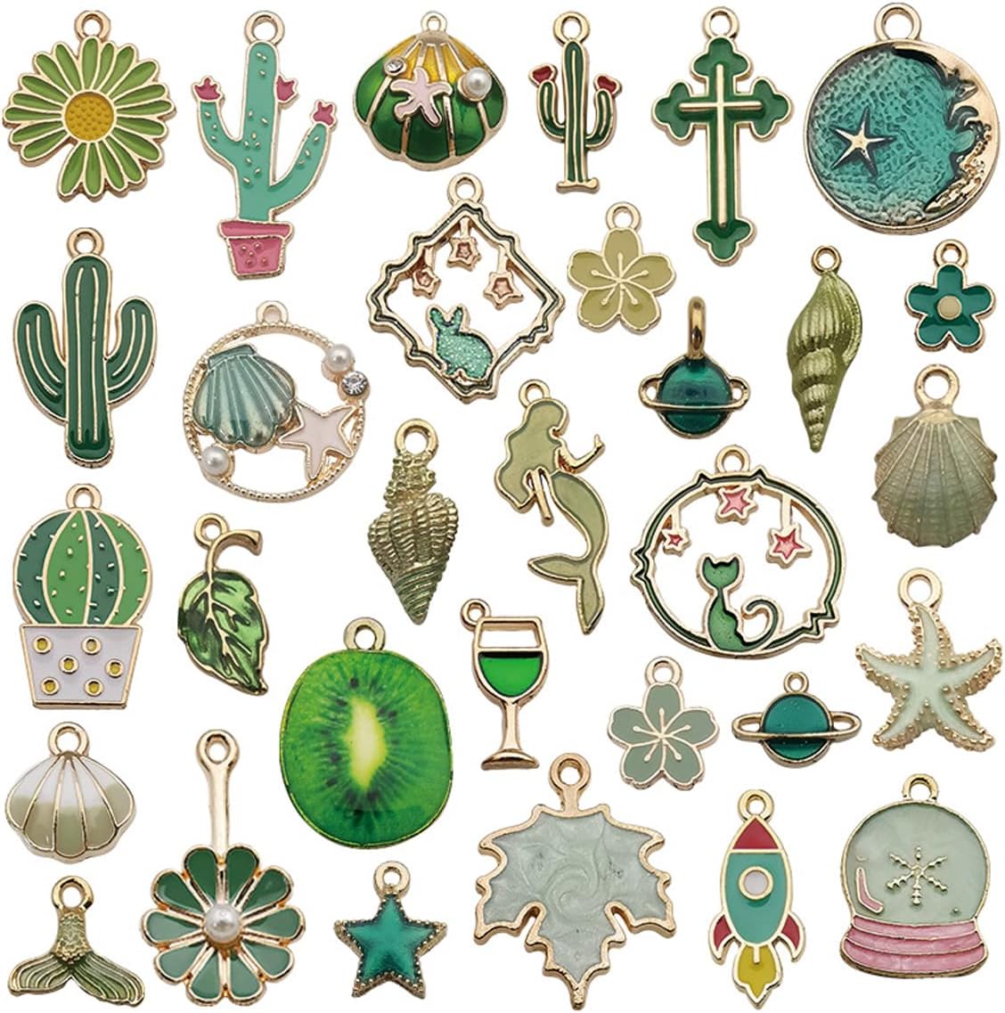 MAYCREATE® 31 Pcs DIY Jewelry Making Pendent Kit Assorted Cartoon Theme Enamel Charms Pendents Gold Plated DIY Charm Necklace Bracelets Pendent Kit for Bracelet Jewelry Making and Crafting