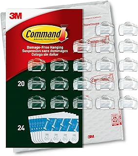 Command Outdoor Light Clips, Damage Free Hanging Outdoor Light Clips with Adhesive Strips, Wall Clips for Hanging Outdoor Lights and Cables Outside Dorm Rooms, 20 Clear Clips and 24 Command Strips
