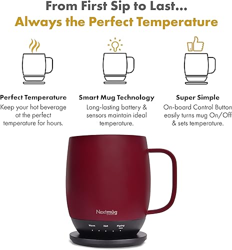 Miniatura 2 de Nextmug - Taza de café autocalentable con control de temperatura (14 onzas) (borgoña)