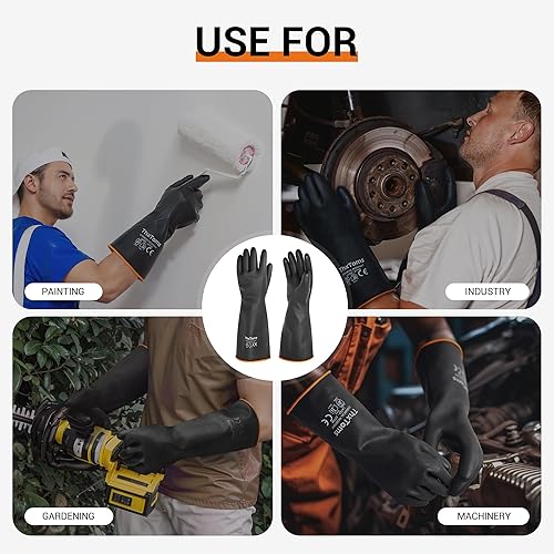 Miniatura 7 de ThxToms Guantes de Látex de Servicio Pesado, Guantes Largos de Goma, Guantes Resistentes a Químicos, Resistentes a Perforaciones, Resistentes a