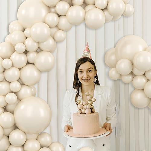 Miniatura 6 de Guirnalda de globos de arena blanca perla, kit de arco de globos blancos de diferentes tamaños de 1812105 pulgadas para decoración bohemia de