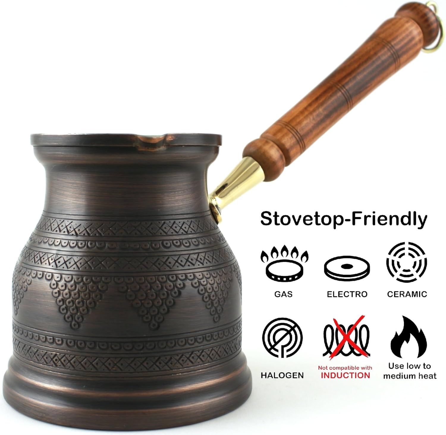 IST Series (XXXLarge) - 1000ml/34 fl.oz, Engraved Copper Turkish Greek Arabic Coffee Pot, Stovetop Coffee Maker, Cezve, Ibrik, Briki, Milk/Butter Warmer, Handcrafted in Turkey (Antique)