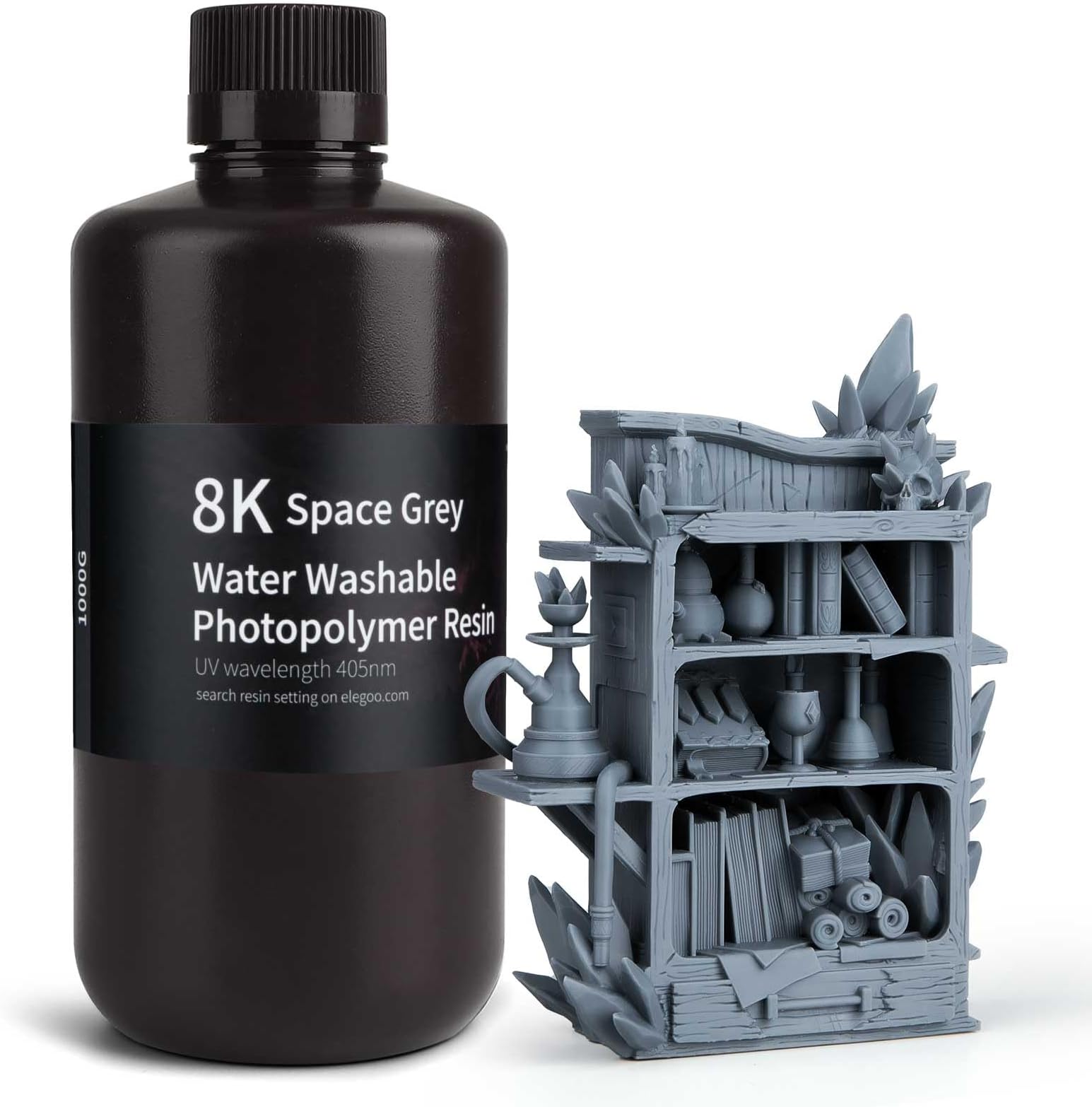 ELEGOO 8K Water Washable 3D Printer UV Resin 1KG, High Precision, Easy to Clean, 405nm UV-Curing LCD Resin for Mars Saturn Jupiter LCD MSLA DLP 3D Printing (Space Grey)