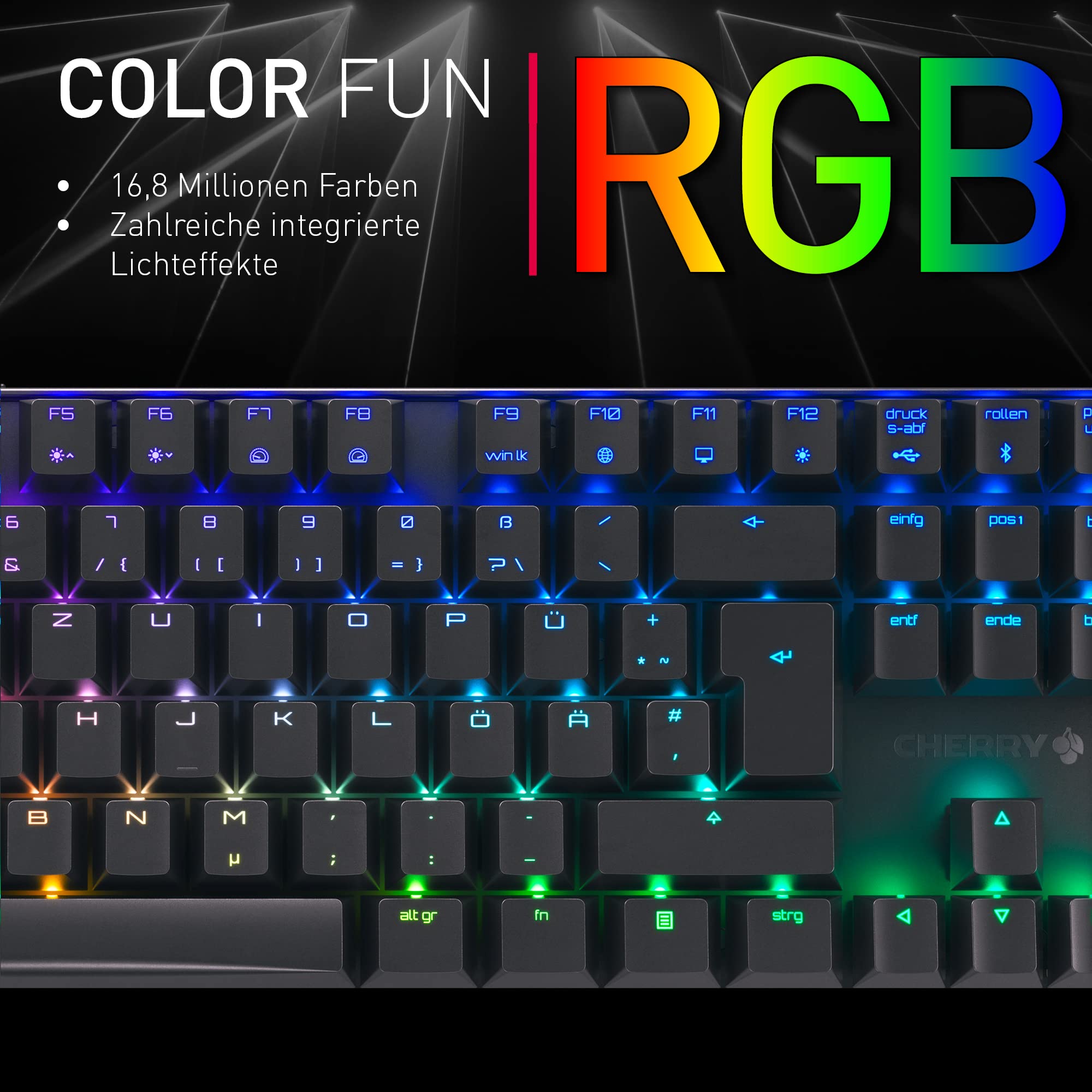 CHERRY MX 8.2 TKL Wireless, Kabellose Gaming-Tastatur ohne Nummernblock, Deutsches Layout (QWERTZ), Bluetooth, 2,4 GHz und Kabel, MX2A RED Switches, Schwarz
