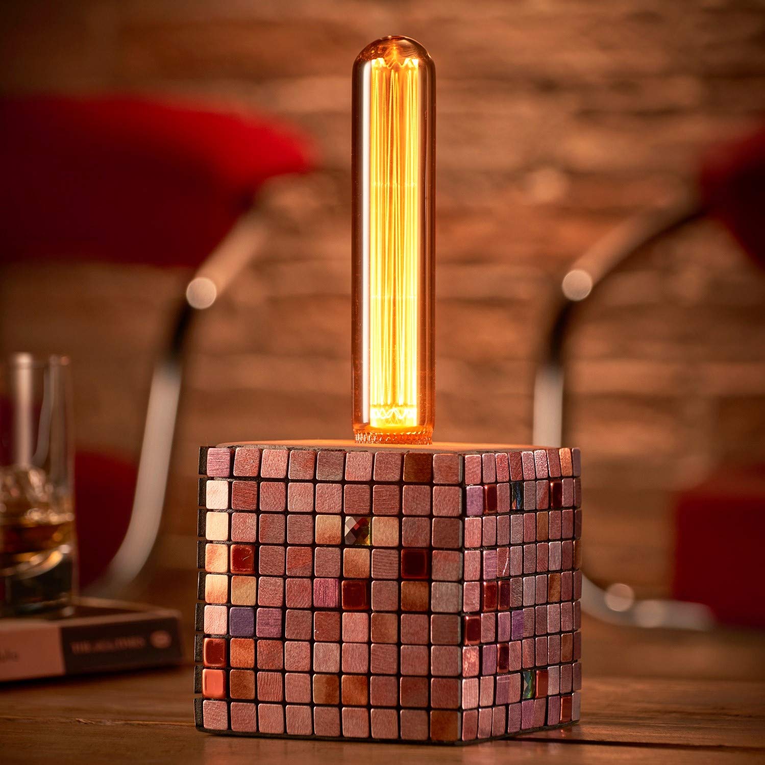 Auraglow Mysa Modern Contemporary Colourful Mosaic Effect Stone Cement Cube Bedside Desk Table Lamp/Light - with T30 LED Bulb