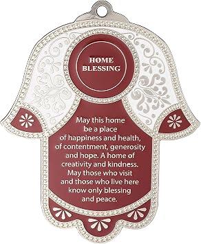 A&S Mezuzot Hamsa Wall Decor Evil Eye Charm Protection Amulet Home/Business Good Luck Charms in English/Hebrew Blessings Red, English Blessing