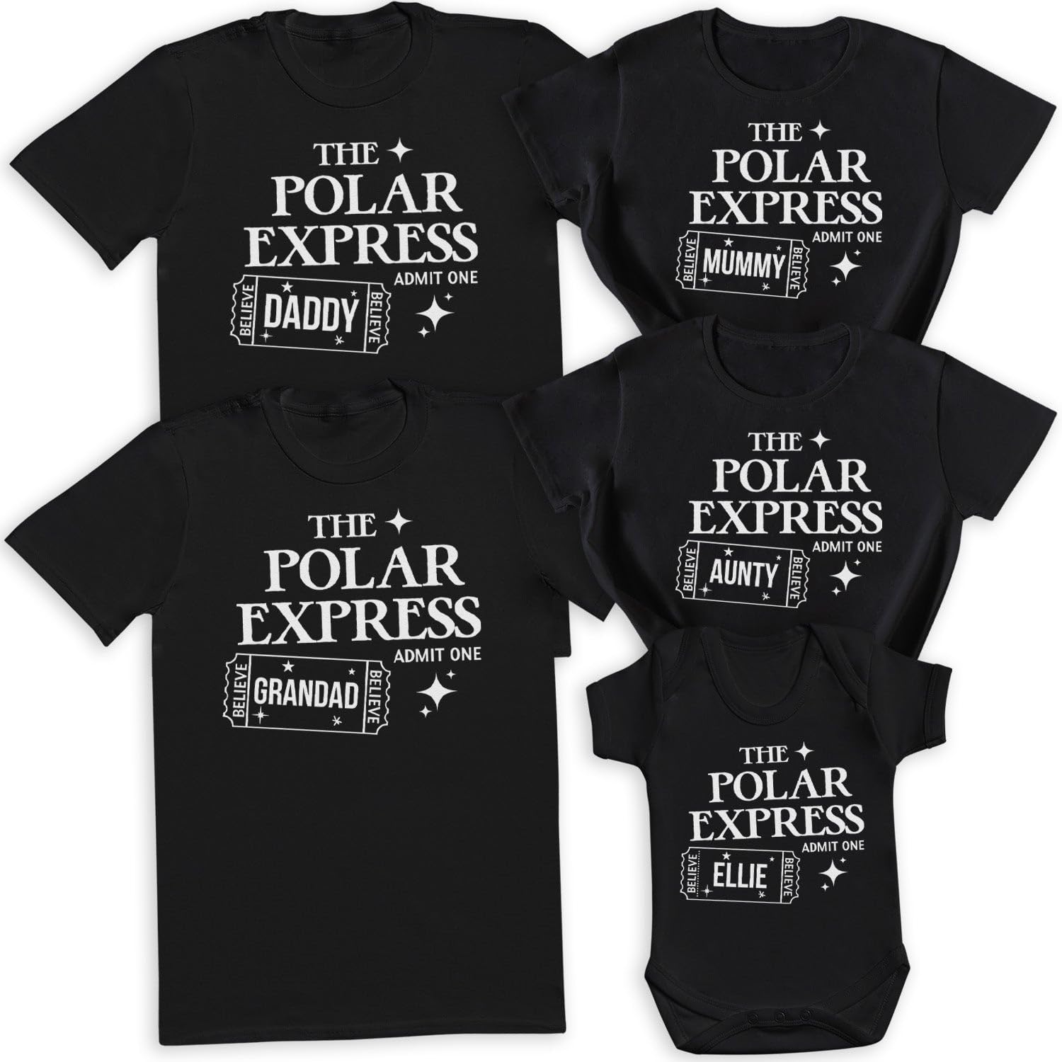 The Gift ProjectPersonalised Name The Polar Express Admit One - Family Matching Christmas Tops - Adult, Kids & Baby - (Sold Separately) White