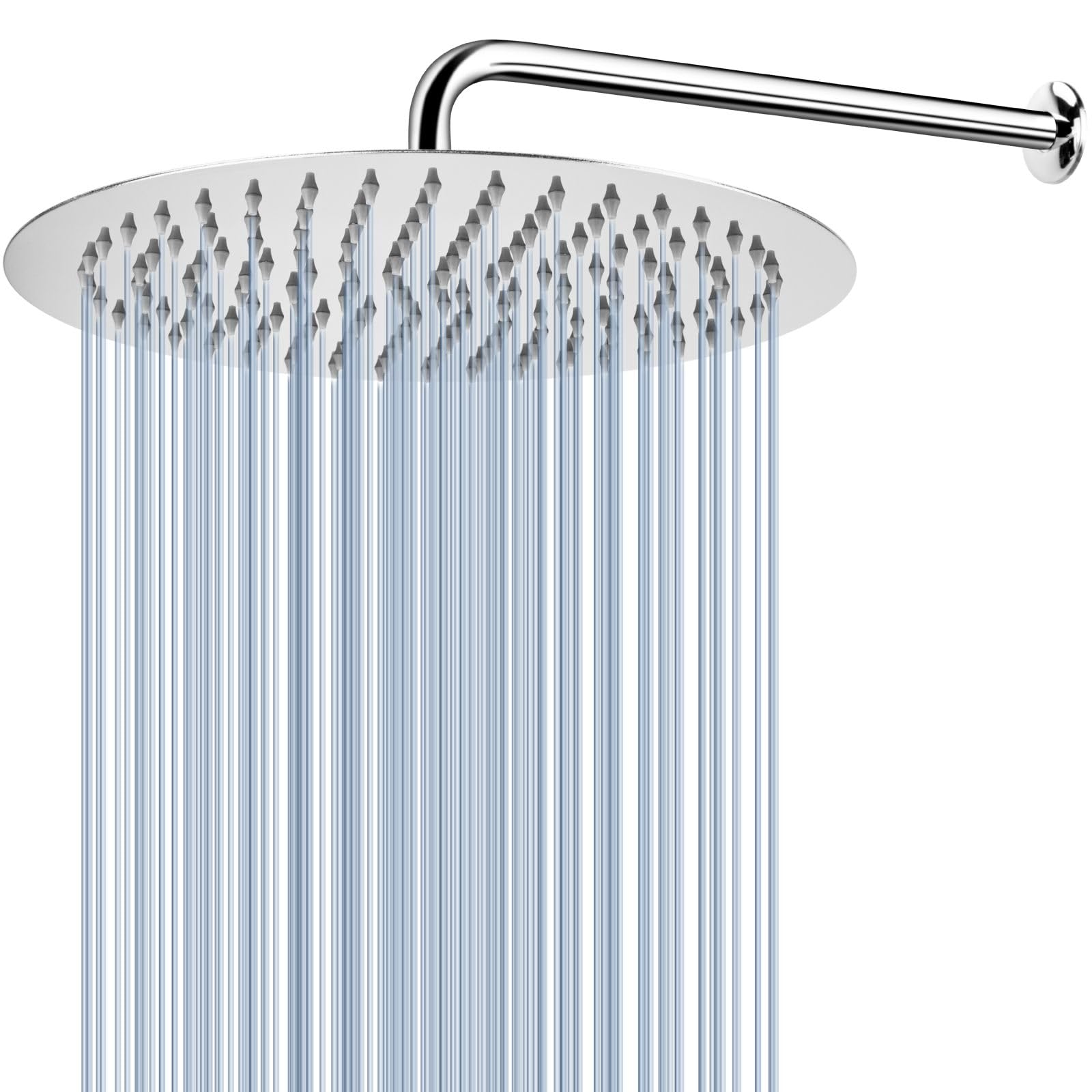 Voolan All Metal Shower Head with Extension Arm, Stainless Steel Waterfall Rainfall Showerhead, High Flow Bathroom Round Large Rain Shower Head (12'' Shower + 15'' Shower Arm)