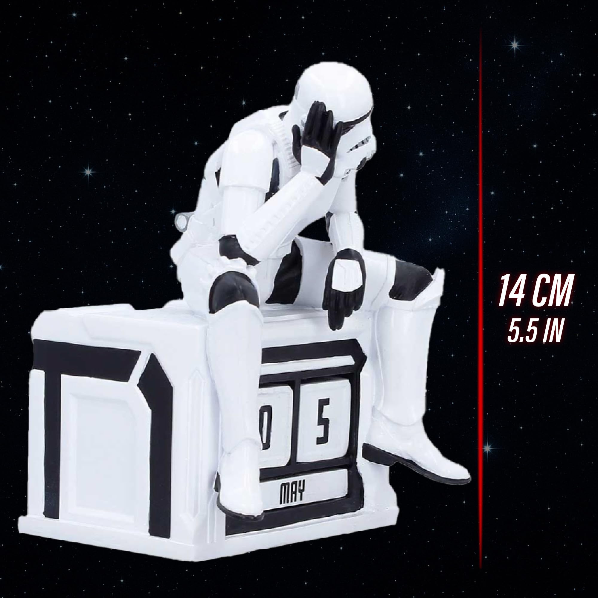 Nemesis Now Stormtrooper What a Day wieczny kalendarz 14 cm – Star Wars dekoracja biurkowa figurka z żywicy z blokami daty, zabawny kalendarz biurowy sci-fi