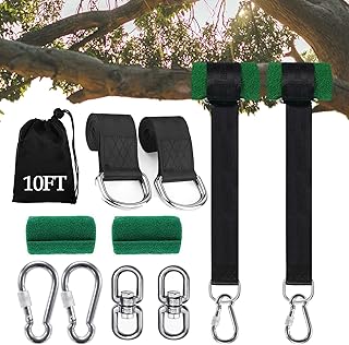Werfeito 10FT Tree Swing Hanging Straps Kit Holds 3000 lbs (Set of 2), Extra Long Tree Swing Straps with Tree Protector, Heavy Duty Carabiner and Swivel, Fast & Easy Way to Hang Any Swing or Hammock