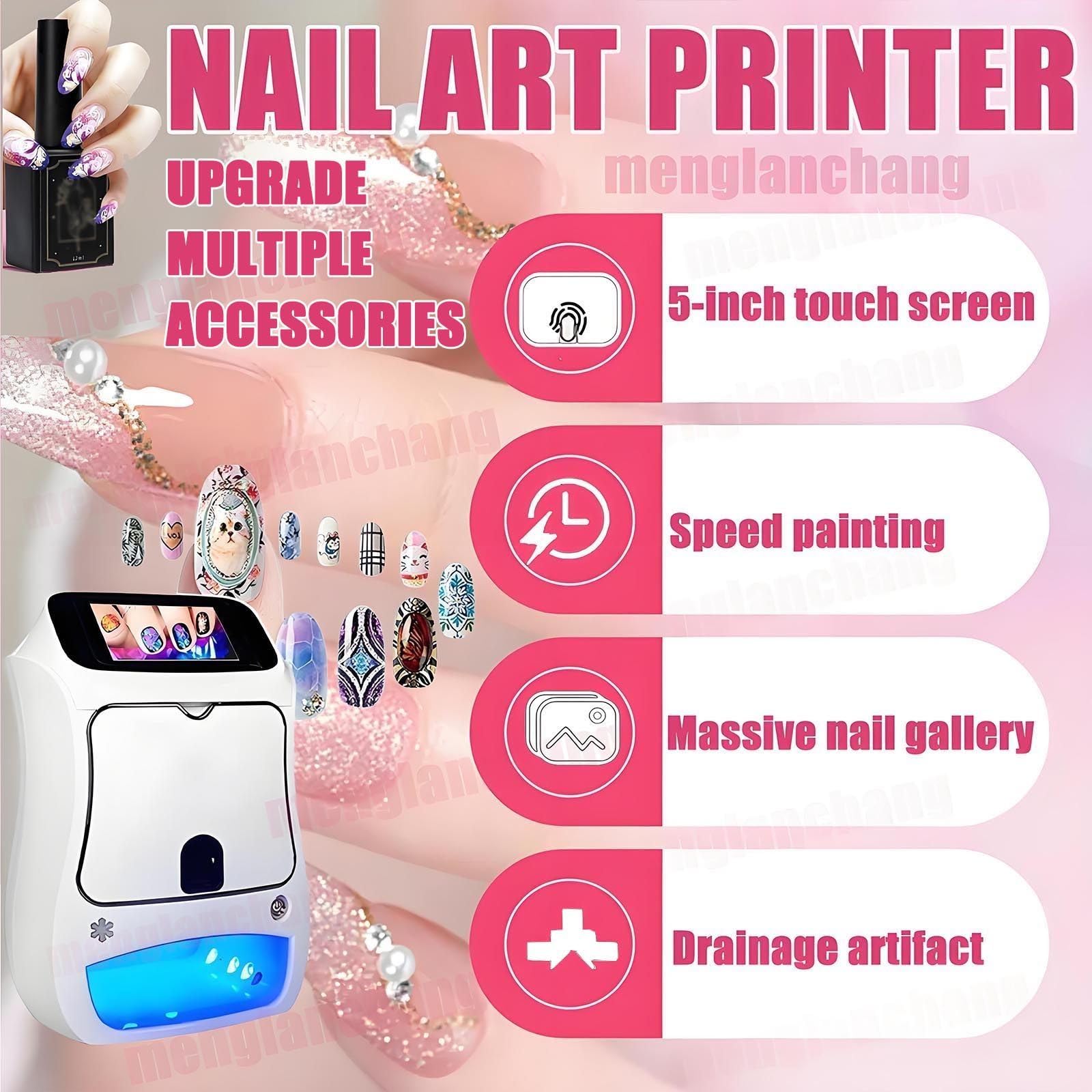 Impresora De UñAs PortáTil con Pantalla TáCtil, Impresora Inteligente DIY para DecoracióN UñAs para El Hogar Y El SalóN, ImpresióN UñAs con AplicacióN MóVil InaláMbrica 2400dpi