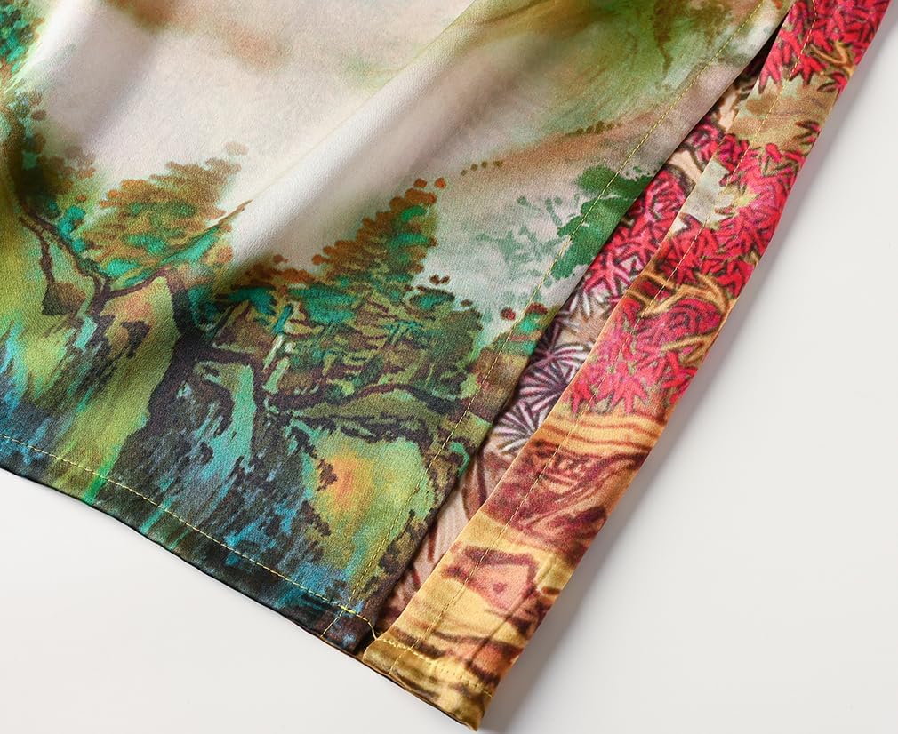 Ledamon Women's 100% Silk Kimono Short Robe - Image 6