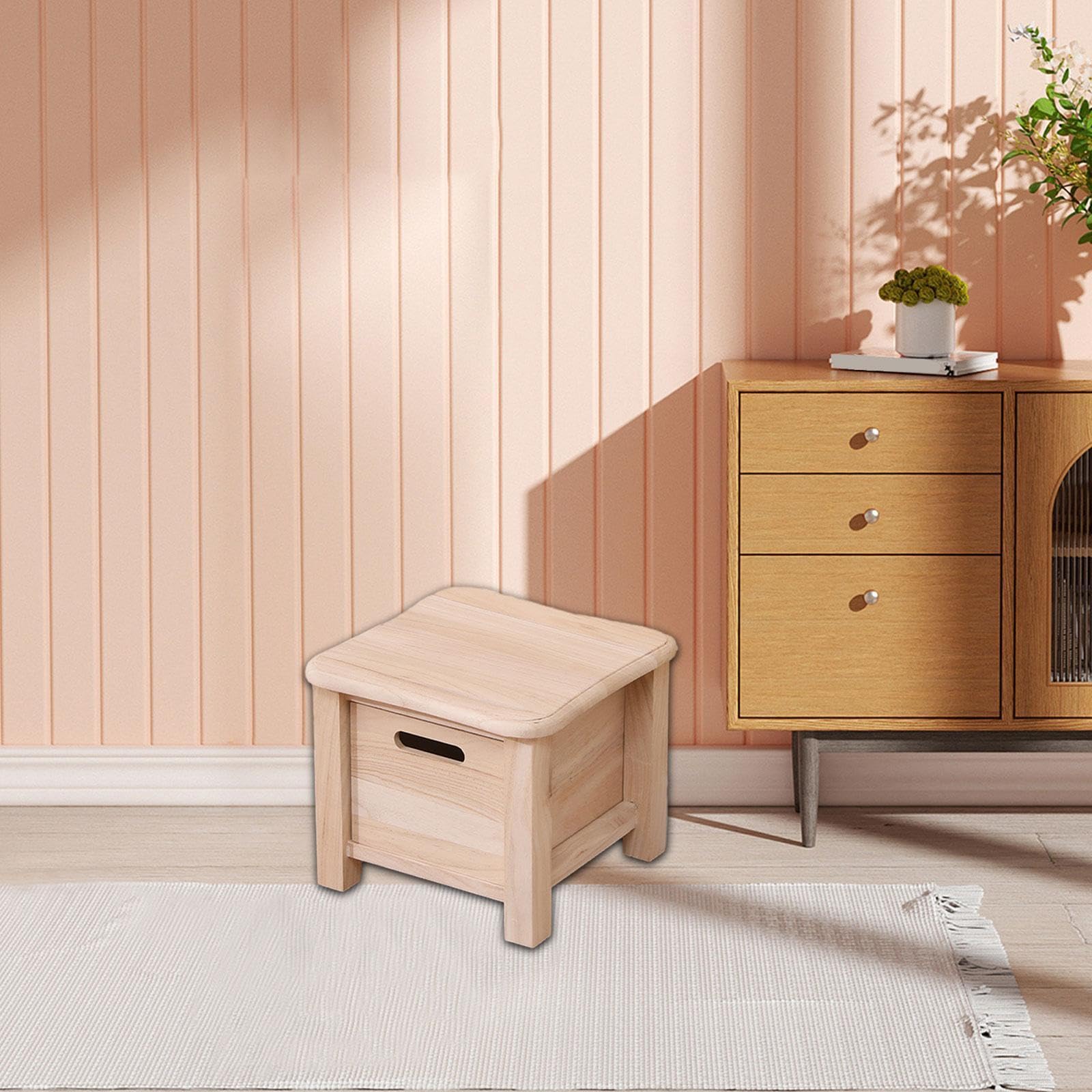 Fenteer Sgabello Contenitore in Legno, Sedia per Cambiare Le Scarpe, Decorazione per Casa, Piccolo Sgabello con Bordi Arrotondati per Soggiorno, 30 Cm X 30 Cm X 25