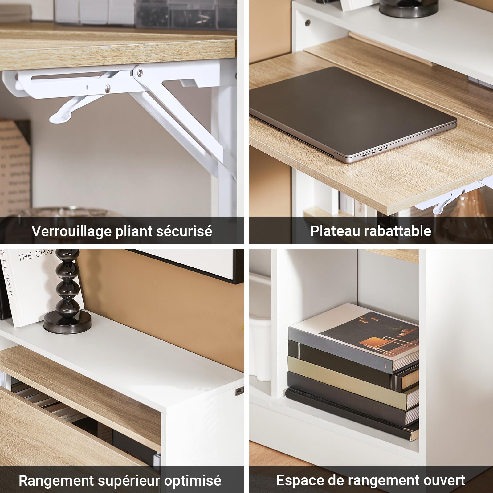 SoBuy Bureau Pliable Compact avec 4 Étagères 70x85x57cm Bureau