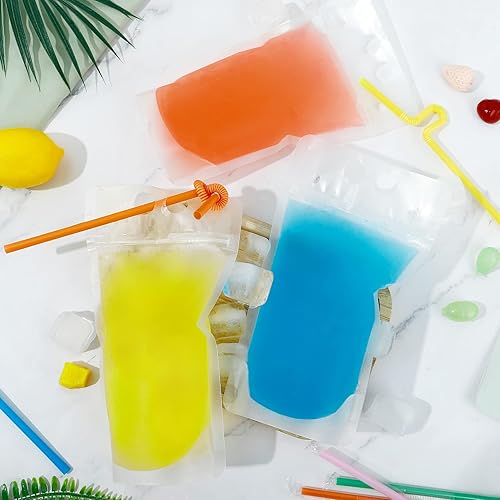 Miniatura 5 de 50 bolsas de bebidas, bolsas de jugo para adultos, reutilizables, con cierre de cremallera, bolsas para batidos para bebidas frías y calientes, con