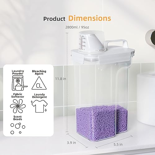 Miniatura 7 de G2 GO2GETHER Contenedor de detergente para ropa sucia, paquete de 2 dispensadores de detergente para lavandería de 95 onzas, cuentas de aroma para