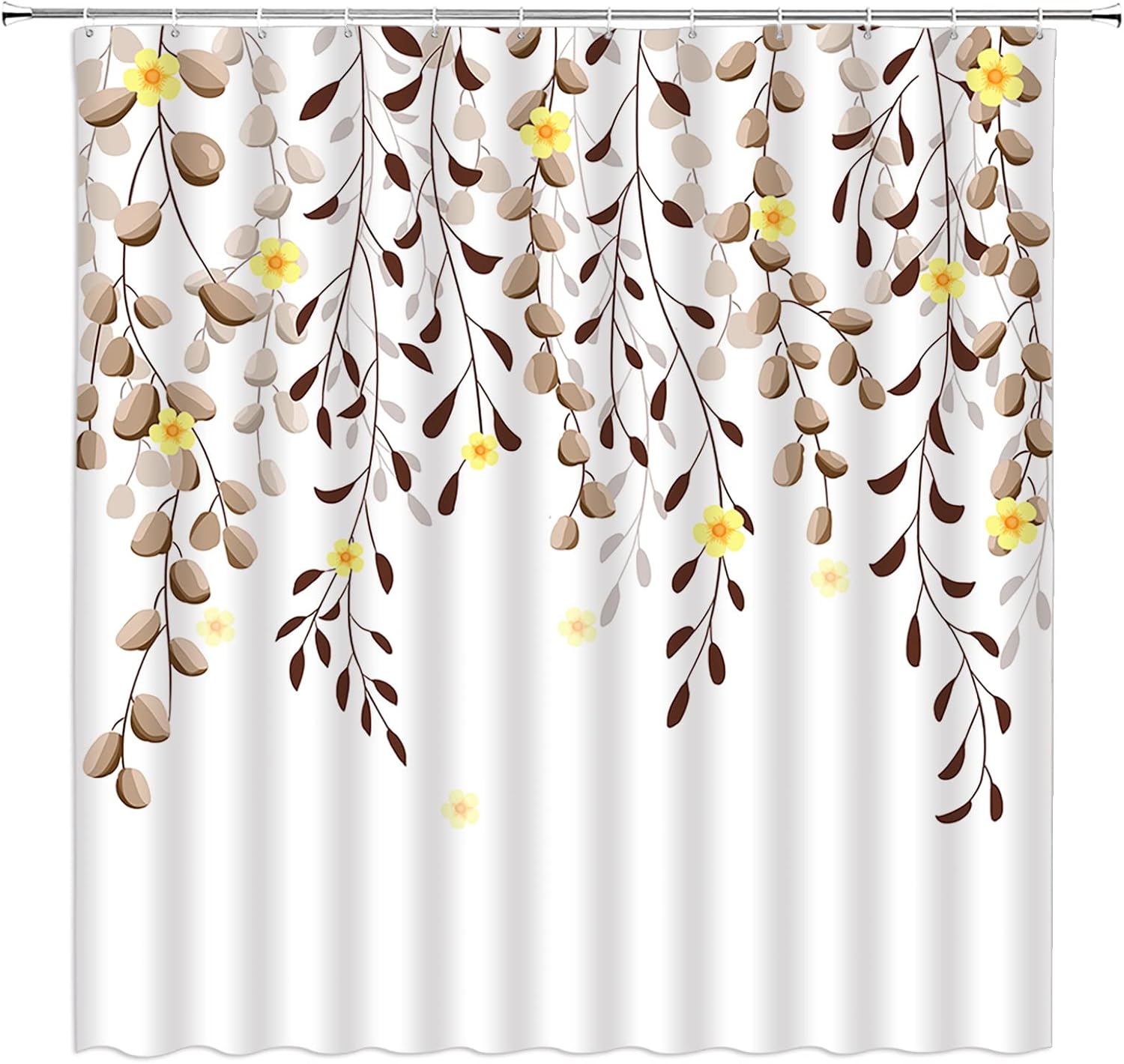 Leaves Flower Shower Curtain Purple Leaf Yellow Floral Watercolor Plant Nature Spring Fabric Bathroom Decor Set with Hooks（70" Wx96 H）