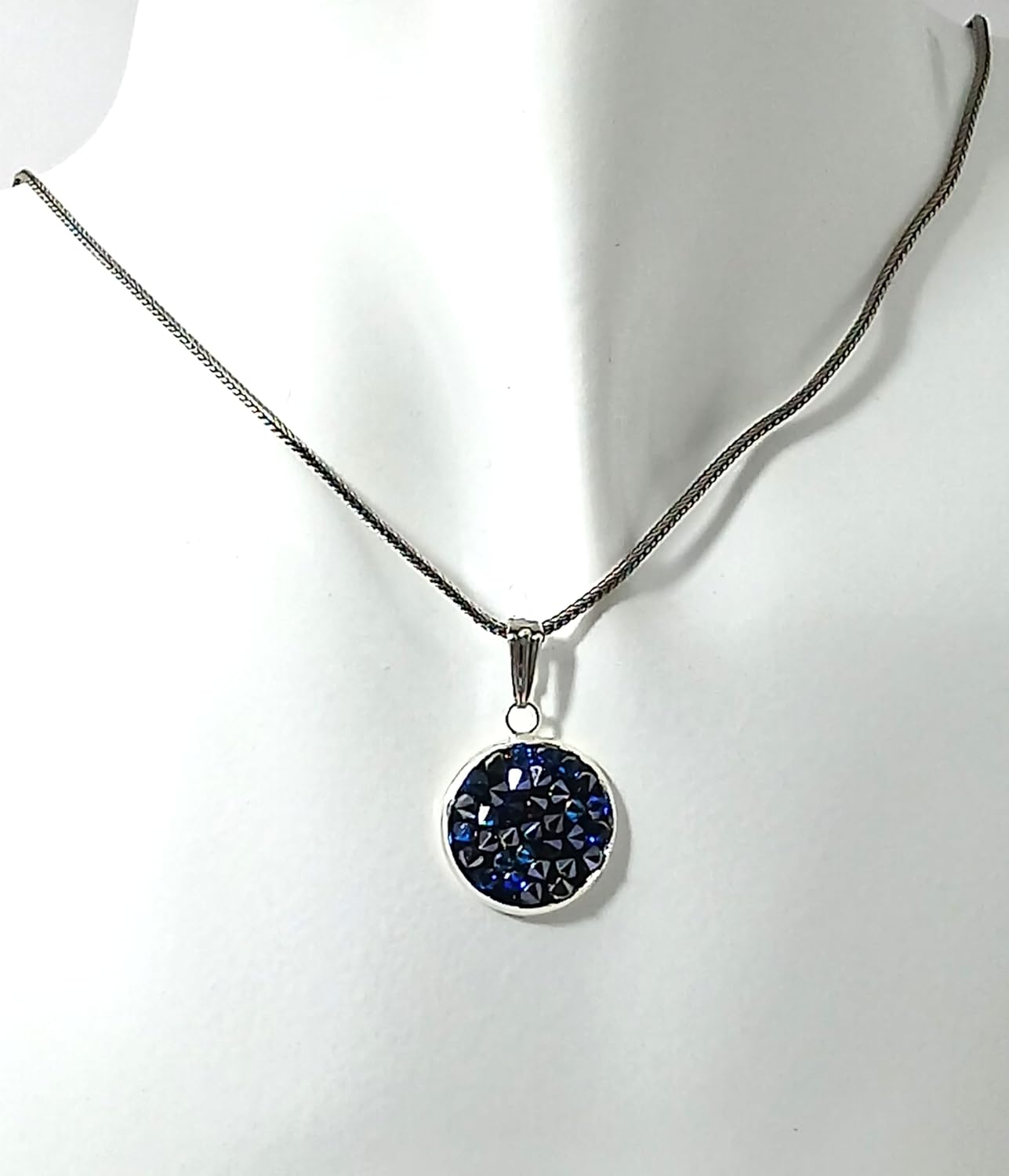 A SHER'S CREATION Minimalist Jewelry Pendant Necklace for Women & Men Silver oxide Plated with Blue Austrian Crystals – Dainty Trendy Gift for Teens, Bridal, Everyday Wear - Image 3