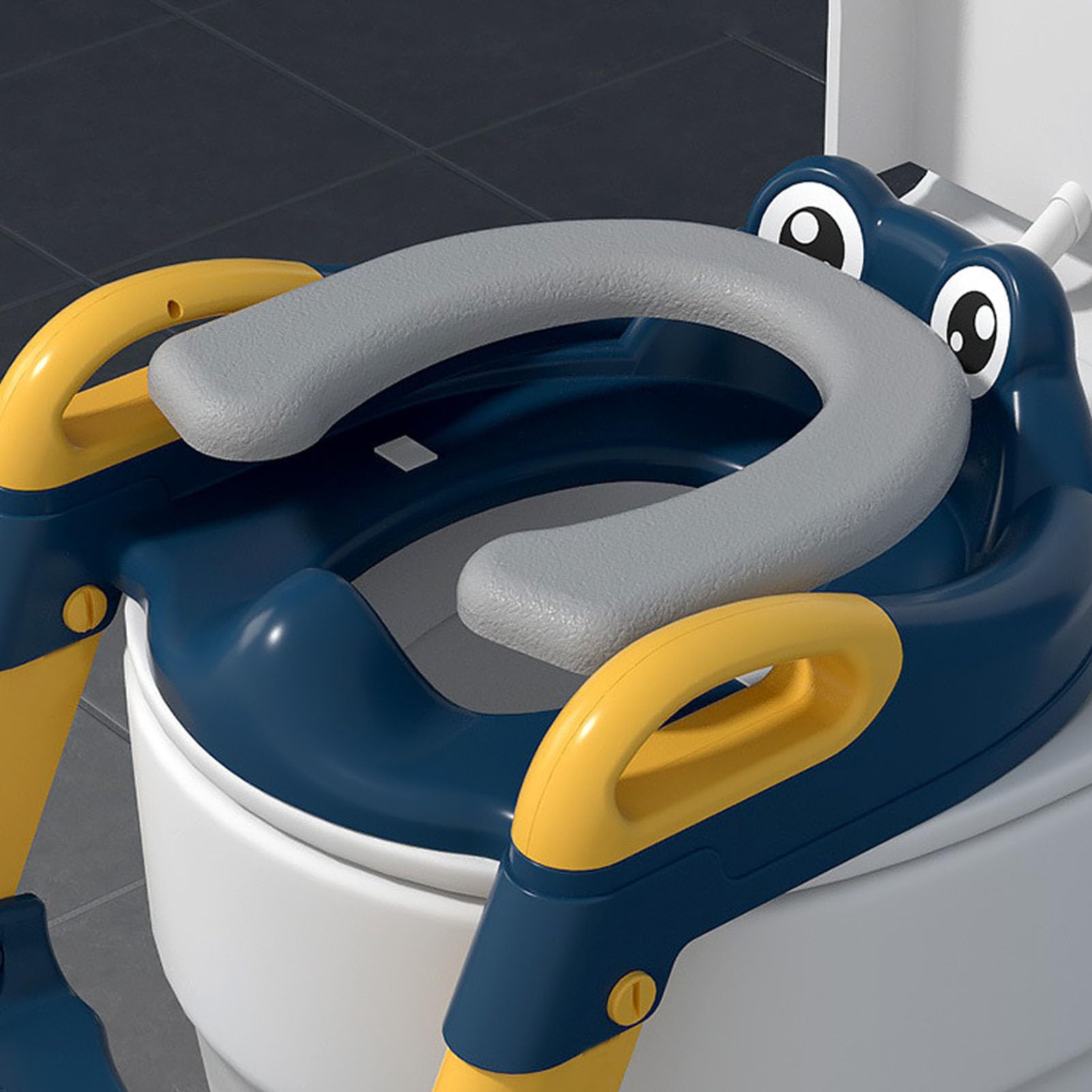 Asiento de Entrenamiento para Ir Al Baño para Niños con Escalera Ajustable para Niños Pequeños Material de PU Suave a Prueba de Salpicaduras (Amarillo)