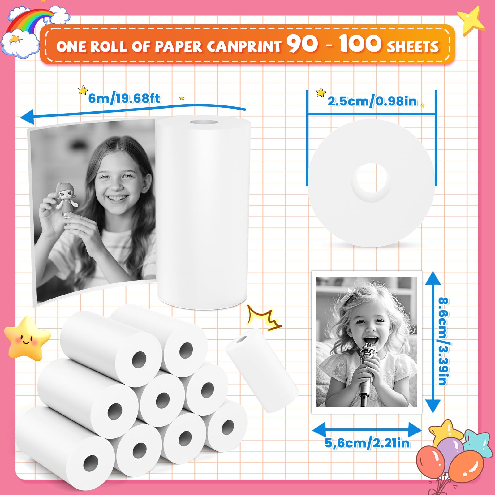 Aparat do natychmiastowego drukowania dla dzieci, papier zapasowy HD (20 rolek)