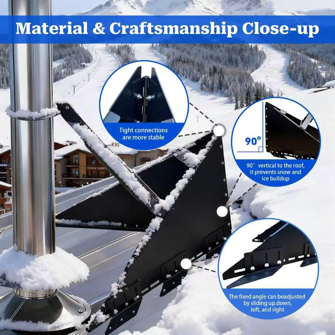 Stainless Steel Snow Diverters for Metal Roofs - Snow Split with Double Anti-Rust Coated, Triangular Roof Snow Guard with Stabilizing Support for Chimney, Stops Ice & Snow Avalanches