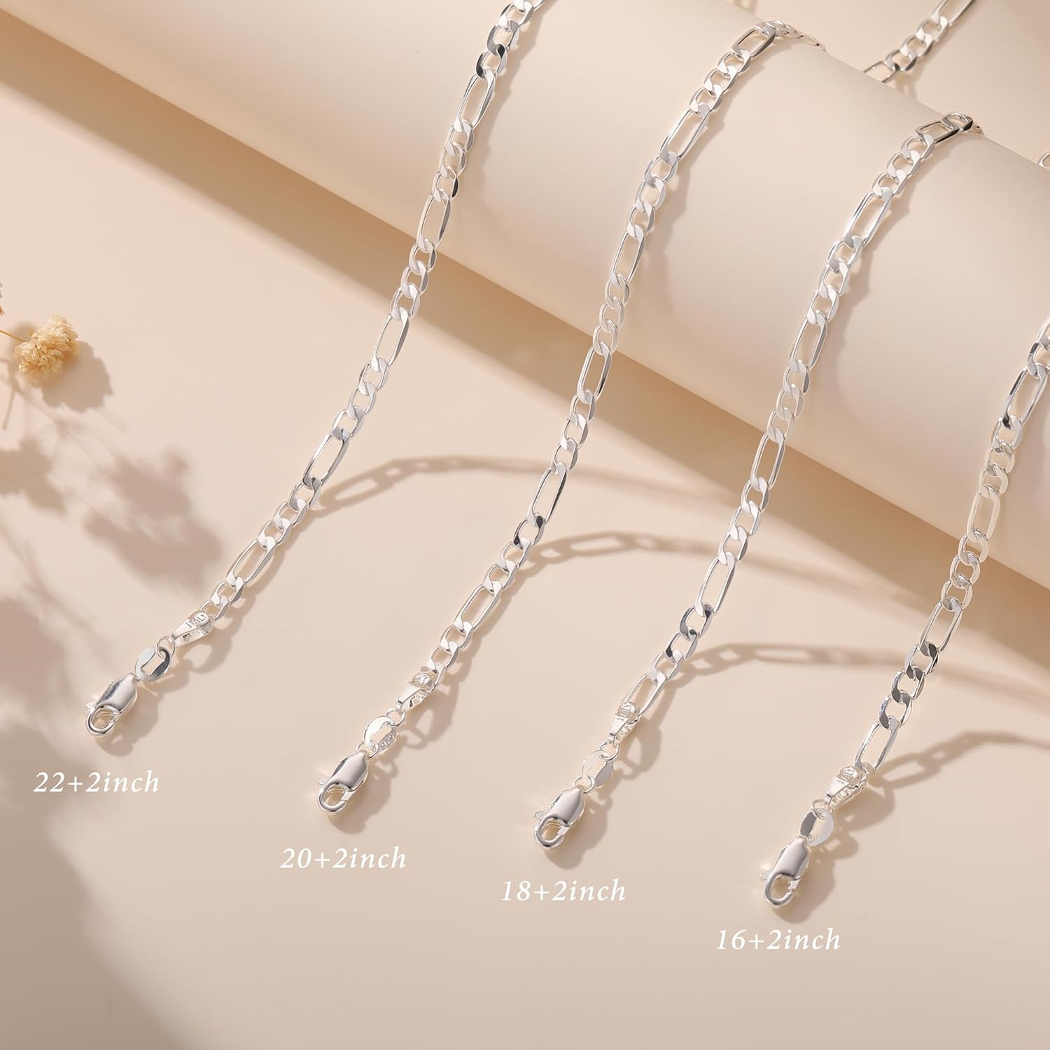 S925 Sterling Silver Chain Necklace for Women - 3mm/4mm Figaro Chain Necklace Italian Solid Thick Sturdy Colourfast Jewelery Gift for Women, 16 18 20 22 Inch - Image 7