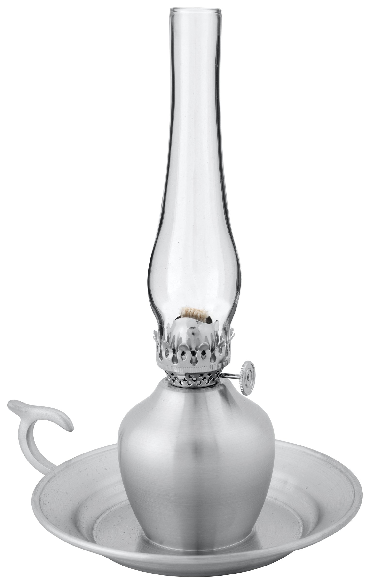 DANFORTH Chamber Oil Lamp, Satin Finish Vintage Oil Lamp Featuring a Handspun Pewter Base and an Elegant Glass Globe, Perfect Ambiance Indoors or Outdoors, Made in The USA, Holds 5 Oz., 8.75” Tall