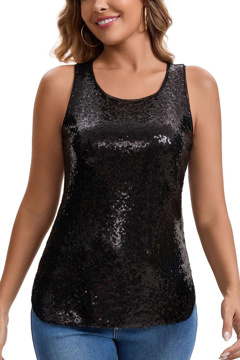 Henly Women's Sequin Tops Sleeveless Sparkle Sequin Tank Top Shimmer Vest Glitter Camisole