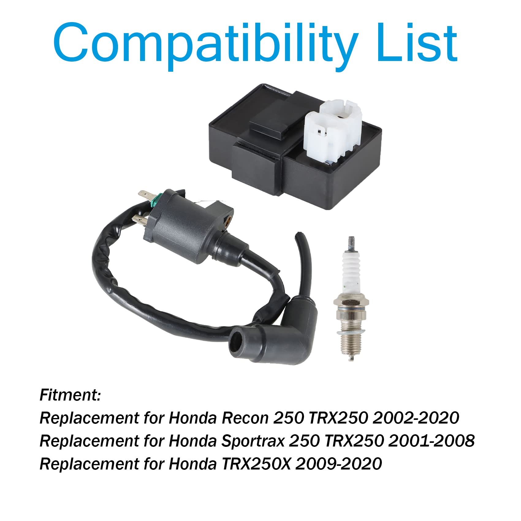 CDI Box Ignition Coil Kit For Honda Recon 250 & TRX250 Models (1997-2021) – Includes Voltage Regulator, Starter Relay & Spark Plug