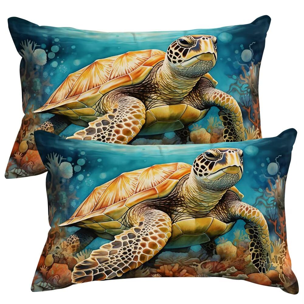 Set of 2 Velvet Cushion Covers 30x50 cm Animals Cushions Covers Decorative Throw Pillow Case Turtle Sofa Pillows 12x20 Inch Cushion Cover with Invisible Zipper for Livingroom Couch Bedroom -SC367